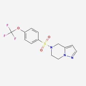 molecular formula C13H12F3N3O3S B2878266 5-((4-(Trifluoromethoxy)phenyl)sulfonyl)-4,5,6,7-tetrahydropyrazolo[1,5-a]pyrazine CAS No. 2034401-22-2