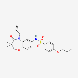 molecular formula C23H28N2O5S B2878267 N-(5-烯丙基-3,3-二甲基-4-氧代-2,3,4,5-四氢苯并[b][1,4]恶杂环庚-7-基)-4-丙氧基苯磺酰胺 CAS No. 922078-37-3