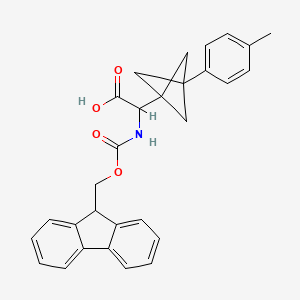 molecular formula C29H27NO4 B2878276 2-(9H-Fluoren-9-ylmethoxycarbonylamino)-2-[3-(4-methylphenyl)-1-bicyclo[1.1.1]pentanyl]acetic acid CAS No. 2287263-25-4