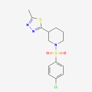 molecular formula C14H16ClN3O2S2 B2878280 2-(1-((4-Chlorophenyl)sulfonyl)piperidin-3-yl)-5-methyl-1,3,4-thiadiazole CAS No. 1105229-39-7