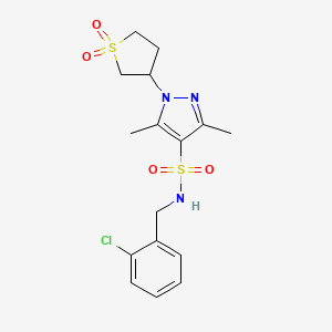 molecular formula C16H20ClN3O4S2 B2878281 N-(2-chlorobenzyl)-1-(1,1-dioxidotetrahydrothiophen-3-yl)-3,5-dimethyl-1H-pyrazole-4-sulfonamide CAS No. 942741-69-7