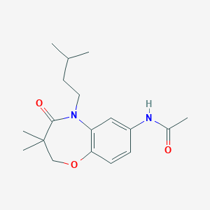 molecular formula C18H26N2O3 B2878286 N-(5-isopentyl-3,3-dimethyl-4-oxo-2,3,4,5-tetrahydrobenzo[b][1,4]oxazepin-7-yl)acetamide CAS No. 921817-84-7