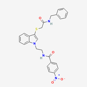 molecular formula C26H24N4O4S B2878292 N-(2-(3-((2-(benzylamino)-2-oxoethyl)thio)-1H-indol-1-yl)ethyl)-4-nitrobenzamide CAS No. 862826-38-8