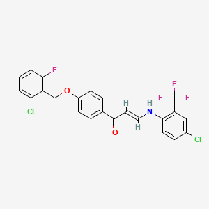 molecular formula C23H15Cl2F4NO2 B2878306 (E)-1-[4-[(2-chloro-6-fluorophenyl)methoxy]phenyl]-3-[4-chloro-2-(trifluoromethyl)anilino]prop-2-en-1-one CAS No. 477888-52-1