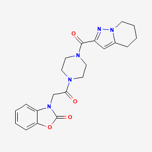 molecular formula C21H23N5O4 B2878321 3-(2-oxo-2-(4-(4,5,6,7-tetrahydropyrazolo[1,5-a]pyridine-2-carbonyl)piperazin-1-yl)ethyl)benzo[d]oxazol-2(3H)-one CAS No. 2034405-71-3