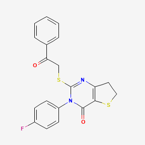 molecular formula C20H15FN2O2S2 B2878360 3-(4-氟苯基)-2-苯甲酰硫代-6,7-二氢噻吩并[3,2-d]嘧啶-4-酮 CAS No. 687562-62-5