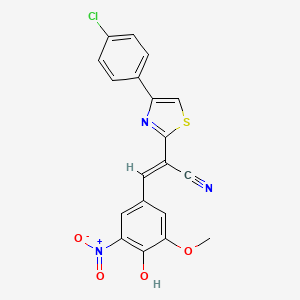 molecular formula C19H12ClN3O4S B2878362 (E)-2-(4-(4-氯苯基)噻唑-2-基)-3-(4-羟基-3-甲氧基-5-硝基苯基)丙烯腈 CAS No. 683254-89-9