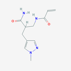 molecular formula C11H16N4O2 B2878408 2-[(1-Methylpyrazol-4-yl)methyl]-3-(prop-2-enoylamino)propanamide CAS No. 2128701-10-8