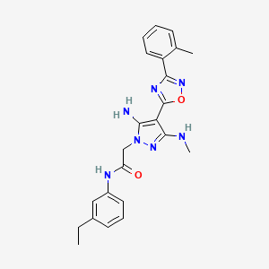 molecular formula C23H25N7O2 B2878409 2-(5-氨基-3-(甲基氨基)-4-(3-(邻甲苯基)-1,2,4-恶二唑-5-基)-1H-吡唑-1-基)-N-(3-乙苯基)乙酰胺 CAS No. 1171199-40-8