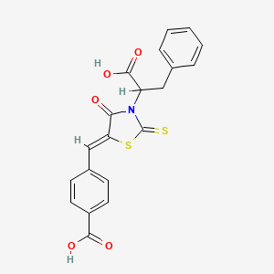 molecular formula C20H15NO5S2 B2878417 (Z)-4-((3-(1-carboxy-2-phenylethyl)-4-oxo-2-thioxothiazolidin-5-ylidene)methyl)benzoic acid CAS No. 306324-21-0