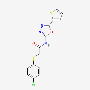 molecular formula C14H10ClN3O2S2 B2878418 2-(4-氯苯基)硫代基-N-(5-噻吩-2-基-1,3,4-恶二唑-2-基)乙酰胺 CAS No. 895473-59-3