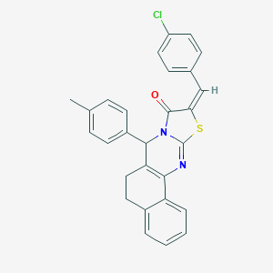 molecular formula C28H21ClN2OS B287842 10-(4-chlorobenzylidene)-7-(4-methylphenyl)-5,7-dihydro-6H-benzo[h][1,3]thiazolo[2,3-b]quinazolin-9(10H)-one 