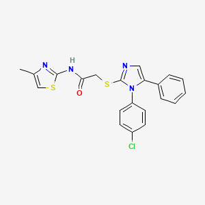 molecular formula C21H17ClN4OS2 B2878421 2-((1-(4-chlorophenyl)-5-phenyl-1H-imidazol-2-yl)thio)-N-(4-methylthiazol-2-yl)acetamide CAS No. 1226455-85-1