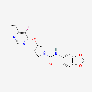 molecular formula C18H19FN4O4 B2878432 N-(benzo[d][1,3]dioxol-5-yl)-3-((6-ethyl-5-fluoropyrimidin-4-yl)oxy)pyrrolidine-1-carboxamide CAS No. 2034320-00-6