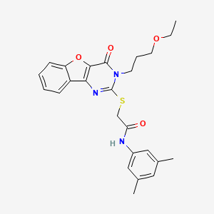 molecular formula C25H27N3O4S B2878439 N-(3,5-dimethylphenyl)-2-[[3-(3-ethoxypropyl)-4-oxo-[1]benzofuro[3,2-d]pyrimidin-2-yl]sulfanyl]acetamide CAS No. 866894-87-3
