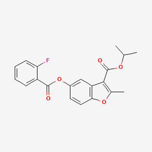 molecular formula C20H17FO5 B2878443 异丙基 5-((2-氟苯甲酰)氧基)-2-甲基苯并呋喃-3-羧酸酯 CAS No. 637748-98-2