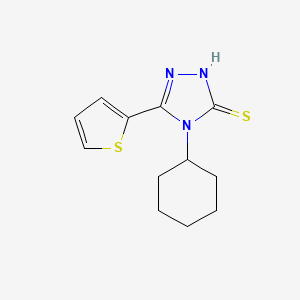 molecular formula C12H15N3S2 B2878454 4-Cyclohexyl-5-(2-thienyl)-1,2,4-triazole-3-thiol CAS No. 724701-83-1