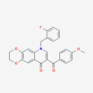 molecular formula C26H20FNO5 B2878472 6-[(2-fluorophenyl)methyl]-8-(4-methoxybenzoyl)-2H,3H,6H,9H-[1,4]dioxino[2,3-g]quinolin-9-one CAS No. 904433-13-2