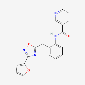 molecular formula C19H14N4O3 B2878473 N-(2-((3-(furan-2-yl)-1,2,4-oxadiazol-5-yl)methyl)phenyl)nicotinamide CAS No. 1797962-98-1