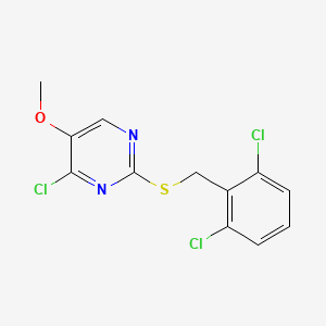 molecular formula C12H9Cl3N2OS B2878482 4-Chloro-2-[(2,6-dichlorobenzyl)sulfanyl]-5-methoxypyrimidine CAS No. 338955-82-1