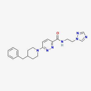 molecular formula C21H25N7O B2878490 N-(2-(1H-1,2,4-triazol-1-yl)ethyl)-6-(4-benzylpiperidin-1-yl)pyridazine-3-carboxamide CAS No. 1396868-17-9