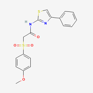 molecular formula C18H16N2O4S2 B2878502 2-((4-methoxyphenyl)sulfonyl)-N-(4-phenylthiazol-2-yl)acetamide CAS No. 922904-36-7
