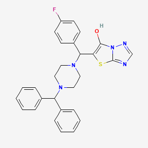 molecular formula C28H26FN5OS B2878520 5-((4-Benzhydrylpiperazin-1-yl)(4-fluorophenyl)methyl)thiazolo[3,2-b][1,2,4]triazol-6-ol CAS No. 868220-23-9