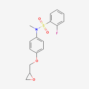 molecular formula C16H16FNO4S B2878521 2-Fluoro-N-methyl-N-[4-(oxiran-2-ylmethoxy)phenyl]benzenesulfonamide CAS No. 2411258-13-2