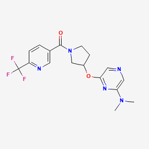 molecular formula C17H18F3N5O2 B2878541 (3-((6-(二甲氨基)吡嗪-2-基)氧代)吡咯烷-1-基)(6-(三氟甲基)吡啶-3-基)甲酮 CAS No. 2034500-32-6