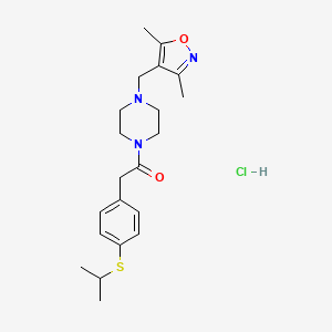 molecular formula C21H30ClN3O2S B2878550 1-(4-((3,5-Dimethylisoxazol-4-yl)methyl)piperazin-1-yl)-2-(4-(isopropylthio)phenyl)ethanone hydrochloride CAS No. 1351642-73-3