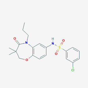 molecular formula C20H23ClN2O4S B2878554 3-氯-N-(3,3-二甲基-4-氧代-5-丙基-2,3,4,5-四氢苯并[b][1,4]恶二杂环庚-7-基)苯磺酰胺 CAS No. 922104-82-3