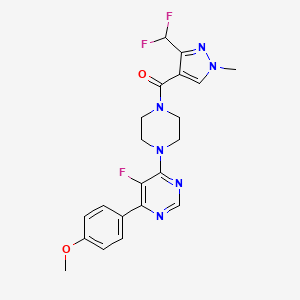 molecular formula C21H21F3N6O2 B2878562 [3-(Difluoromethyl)-1-methylpyrazol-4-yl]-[4-[5-fluoro-6-(4-methoxyphenyl)pyrimidin-4-yl]piperazin-1-yl]methanone CAS No. 2380185-47-5