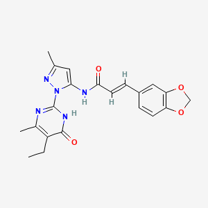 (E)-3-(benzo[d][1,3]dioxol-5-yl)-N-(1-(5-ethyl-4-methyl-6-oxo-1,6-dihydropyrimidin-2-yl)-3-methyl-1H-pyrazol-5-yl)acrylamide