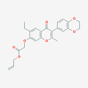 molecular formula C25H24O7 B2878608 Prop-2-enyl 2-[3-(2,3-dihydro-1,4-benzodioxin-6-yl)-6-ethyl-2-methyl-4-oxochromen-7-yl]oxyacetate CAS No. 610760-11-7