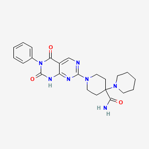 molecular formula C23H27N7O3 B2878617 1'-(5,7-Dioxo-6-phenyl-5,6,7,8-tetrahydropyrimido[4,5-d]pyrimidin-2-yl)-1,4'-bipiperidine-4'-carboxamide CAS No. 1396876-11-1