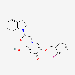 molecular formula C23H21FN2O4 B2878619 5-((2-fluorobenzyl)oxy)-2-(hydroxymethyl)-1-(2-(indolin-1-yl)-2-oxoethyl)pyridin-4(1H)-one CAS No. 941974-20-5