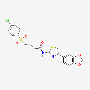 molecular formula C20H17ClN2O5S2 B2878625 N-(4-(苯并[d][1,3]二氧杂环-5-基)噻唑-2-基)-4-((4-氯苯基)磺酰基)丁酰胺 CAS No. 941901-20-8
