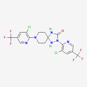 molecular formula C18H14Cl2F6N6O B2878628 2,8-Bis[3-chloro-5-(trifluoromethyl)-2-pyridinyl]-1,2,4,8-tetraazaspiro[4.5]decan-3-one CAS No. 250713-97-4