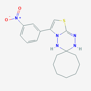molecular formula C17H21N5O2S B287863 6-(3-nitrophenyl)-3,4-dihydrospiro(2H-[1,3]thiazolo[3,2-b][1,2,4,5]tetraazine-3,1'-cyclooctane) 
