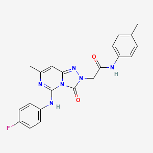 molecular formula C21H19FN6O2 B2878657 2-[5-(4-fluoroanilino)-7-methyl-3-oxo[1,2,4]triazolo[4,3-c]pyrimidin-2(3H)-yl]-N~1~-(4-methylphenyl)acetamide CAS No. 1251594-14-5