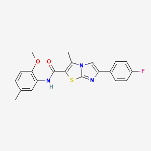 molecular formula C21H18FN3O2S B2878665 6-(4-氟苯基)-N-(2-甲氧基-5-甲基苯基)-3-甲基咪唑并[2,1-b][1,3]噻唑-2-甲酰胺 CAS No. 932996-03-7