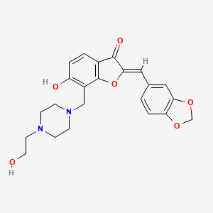 molecular formula C23H24N2O6 B2878677 (Z)-2-(苯并[d][1,3]二氧杂环-5-基亚甲基)-6-羟基-7-((4-(2-羟乙基)哌嗪-1-基)甲基)苯并呋喃-3(2H)-酮 CAS No. 896820-66-9