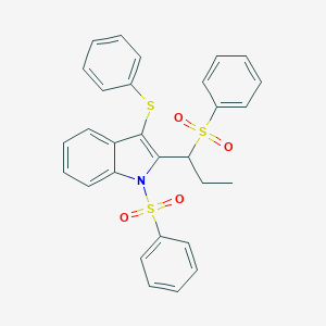 molecular formula C29H25NO4S3 B287876 phenyl 1-[3-(phenylsulfanyl)-1-(phenylsulfonyl)-1H-indol-2-yl]propyl sulfone 