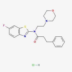molecular formula C22H25ClFN3O2S B2878768 N-(6-fluorobenzo[d]thiazol-2-yl)-N-(2-morpholinoethyl)-3-phenylpropanamide hydrochloride CAS No. 1330381-70-8