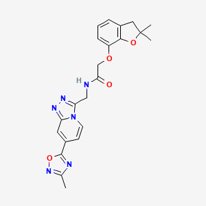 molecular formula C22H22N6O4 B2878771 2-((2,2-二甲基-2,3-二氢苯并呋喃-7-基)氧基)-N-((7-(3-甲基-1,2,4-恶二唑-5-基)-[1,2,4]三唑并[4,3-a]吡啶-3-基)甲基)乙酰胺 CAS No. 2034446-63-2