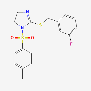 molecular formula C17H17FN2O2S2 B2878786 2-((3-fluorobenzyl)thio)-1-tosyl-4,5-dihydro-1H-imidazole CAS No. 868216-72-2