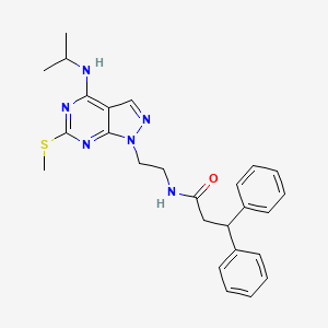 molecular formula C26H30N6OS B2878792 N-(2-(4-(isopropylamino)-6-(methylthio)-1H-pyrazolo[3,4-d]pyrimidin-1-yl)ethyl)-3,3-diphenylpropanamide CAS No. 953913-47-8