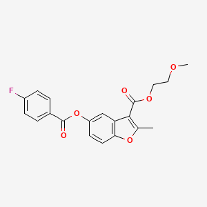 molecular formula C20H17FO6 B2878793 2-Methoxyethyl 5-((4-fluorobenzoyl)oxy)-2-methylbenzofuran-3-carboxylate CAS No. 488718-17-8