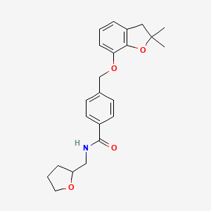 molecular formula C23H27NO4 B2878812 4-(((2,2-dimethyl-2,3-dihydrobenzofuran-7-yl)oxy)methyl)-N-((tetrahydrofuran-2-yl)methyl)benzamide CAS No. 322433-09-0