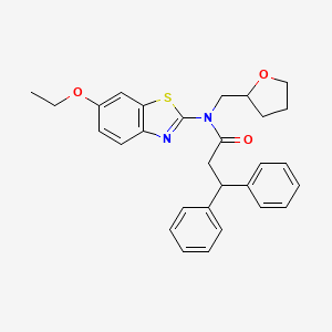 molecular formula C29H30N2O3S B2878816 N-(6-ethoxybenzo[d]thiazol-2-yl)-3,3-diphenyl-N-((tetrahydrofuran-2-yl)methyl)propanamide CAS No. 1170071-85-8